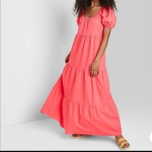 Wild fable Women's Short Sleeve Coral Tiered Poplin Maxi Dress Size Medium